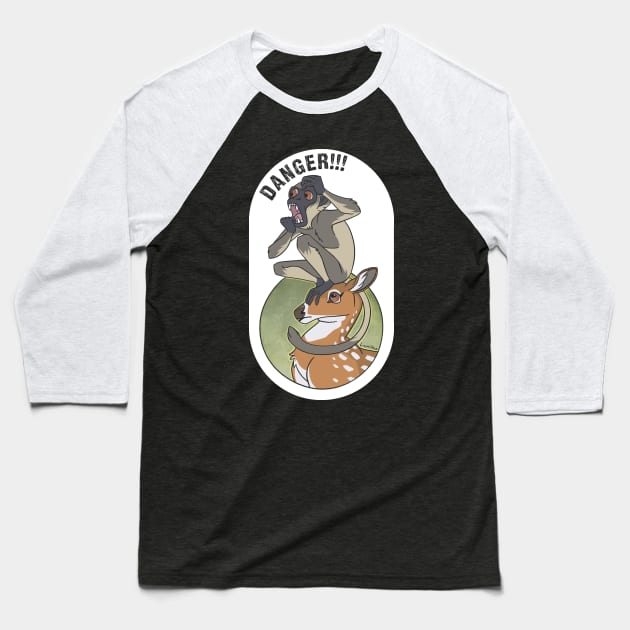 Danger! - EN/FR - Langur monkey, Chital Deer/ Langur Sacré, Chital Baseball T-Shirt by LaumiRez